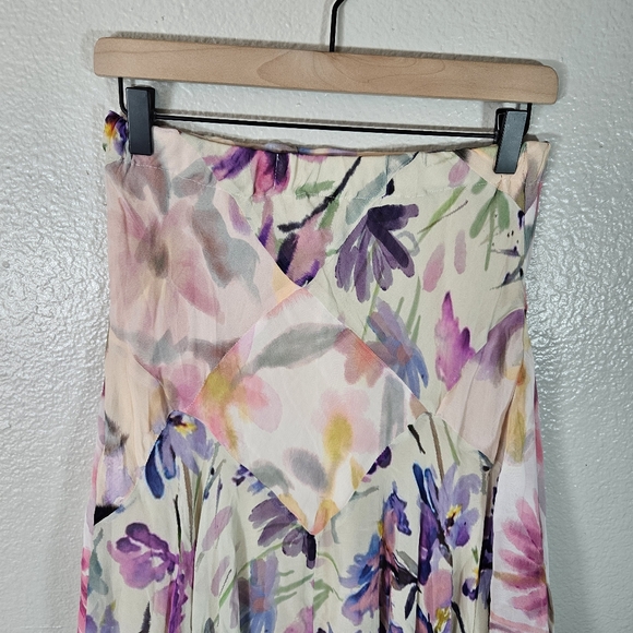 Anthropologie Asymmetrical Painterly Floral Midi Skirt Size S - Picture 3 of 14